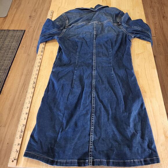 Dear John Denim Snap Front Collared Long Sleeve Jean Dress Pockets Small - Picture 12 of 12